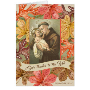 St. Anthony Jesus Thanksgiving Quote Autumn Leaves Cards