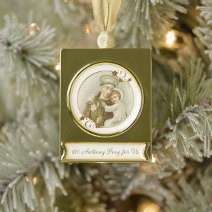 St. Anthony of Padua Baby Jesus Religious Gold Plated Banner Ornament