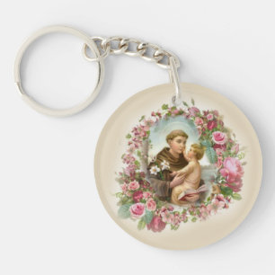St. Anthony of Padua Baby Jesus Roses Keychain
