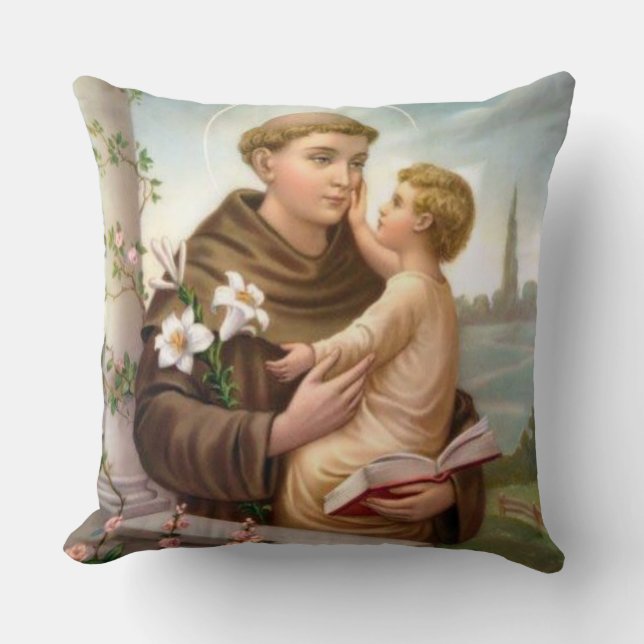 St. Anthony of Padua Baby Jesus Throw Pillow (Front)