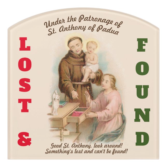St Anthony of Padua, Finder of Lost Things (TF 01) Door Sign (Contour Front)
