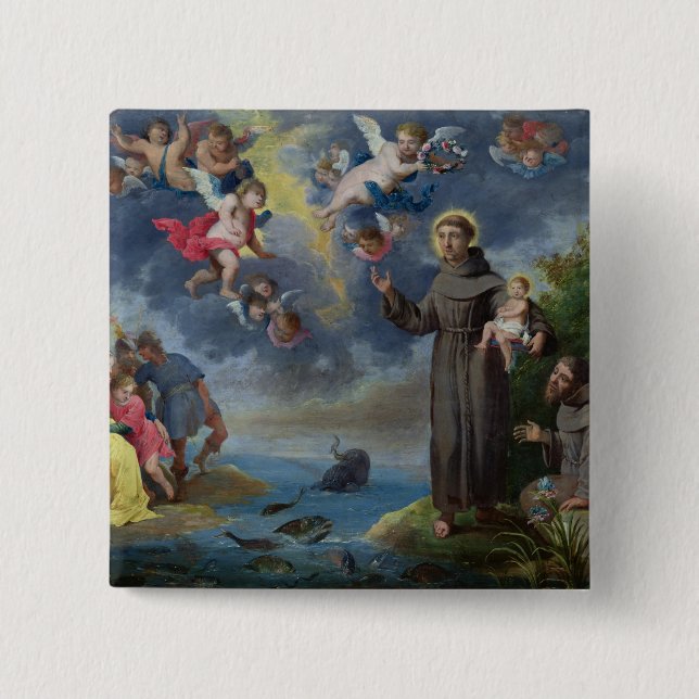 St. Anthony of Padua Preaching to the Fish Button (Front)