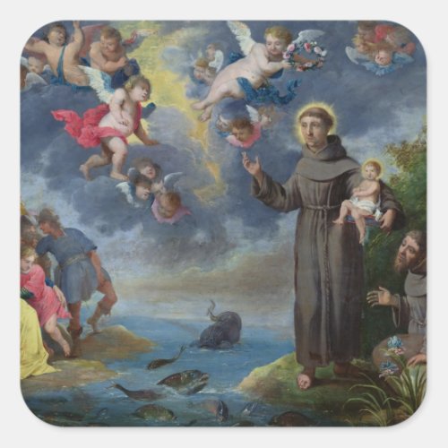 St Anthony of Padua Preaching to the Fish Square Sticker