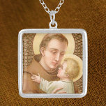 St. Anthony of Padua & the Christ Child (JM 05) Silver Plated Necklace<br><div class="desc">St. Anthony of Padua (1195-1231) is one of the Church’s most popular saints. First introduced as an artistic motif in the 17th century, St. Anthony holding the Christ Child has been translated into all manners of artistic media across the globe, especially wherever Franciscan missionaries have spread the Word. In this...</div>