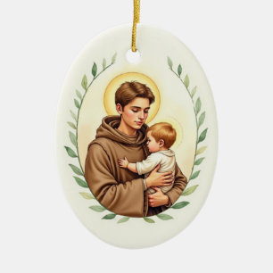 St Anthony of Padua Watercolor Saint Portrait Ceramic Ornament