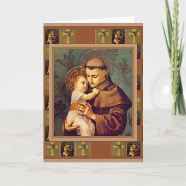 St. Anthony of Padua with Baby Jesus Cross Roses Card (Front)