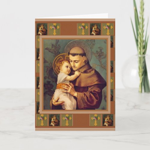 St Anthony of Padua with Baby Jesus Cross Roses Card
