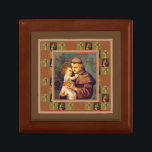 St. Anthony of Padua with Baby Jesus Gift Box<br><div class="desc">Beautiful designed image of St. Anthony of Padua with the Baby Jesus.  The border also has a gold cross with floral design.</div>