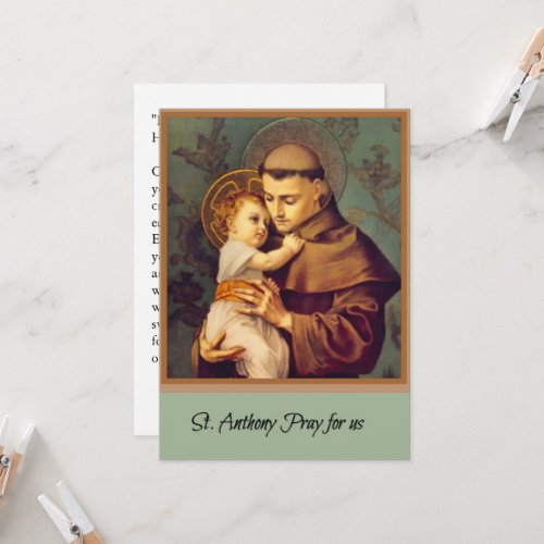 St Anthony of Padua with Baby Jesus Prayer Card