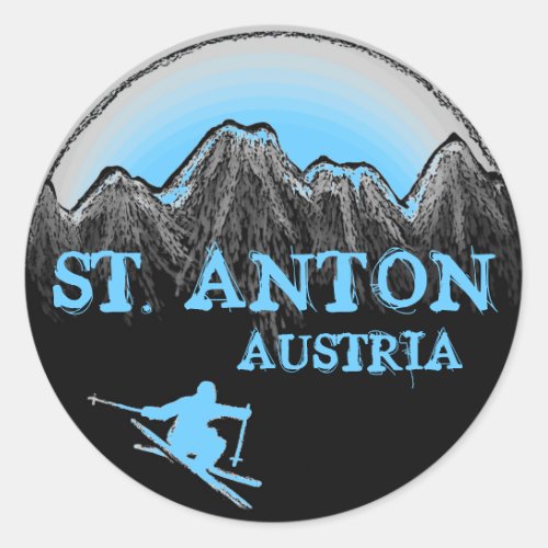 St Anton Austria blue skier stickers