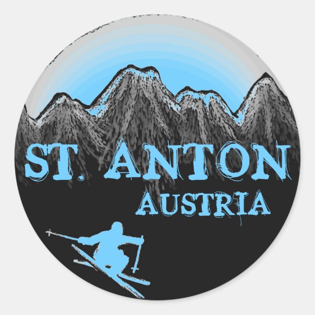 St. Anton Austria blue skier stickers (Front)