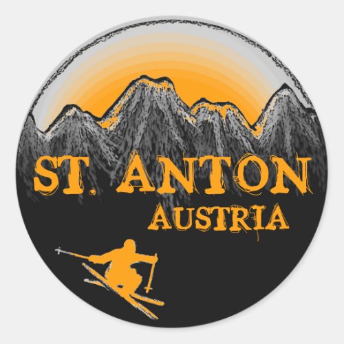 St Anton Austria orange skier stickers