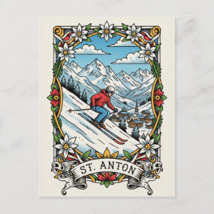 St. Anton Austria Skier Skiing Postcard