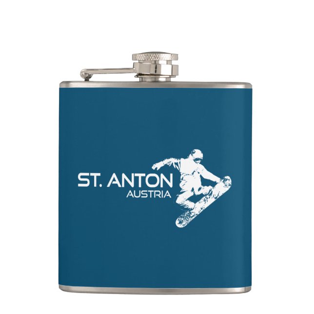 St. Anton Austria Snowboarder Flask (Front)