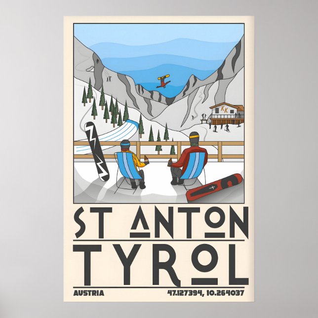 St Anton Tyrol Ski Print, Chalet and Mountain Poster (Front)