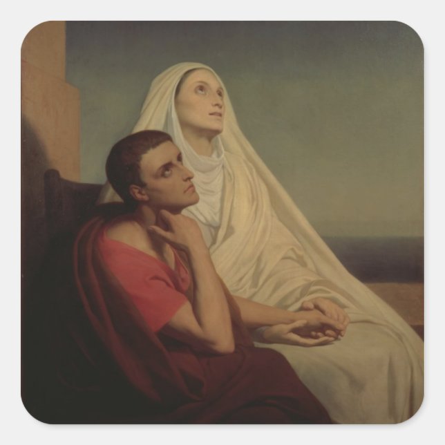 St. Augustine and his mother St. Monica, 1855 Square Sticker (Front)
