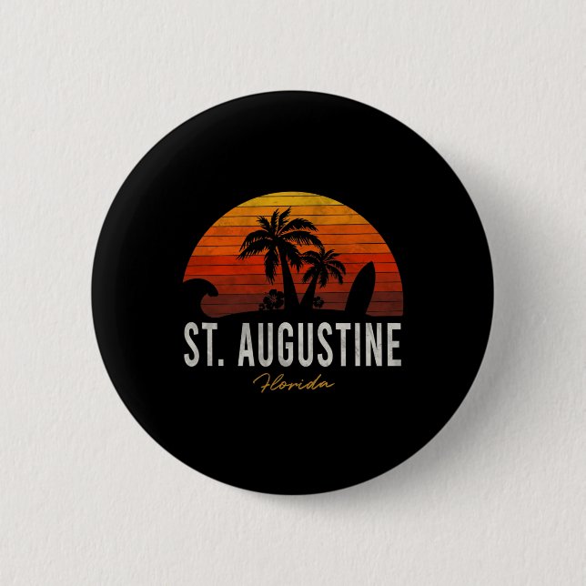 St. Augustine Beach Florida Fl Palms Vacation Surf Button (Front)