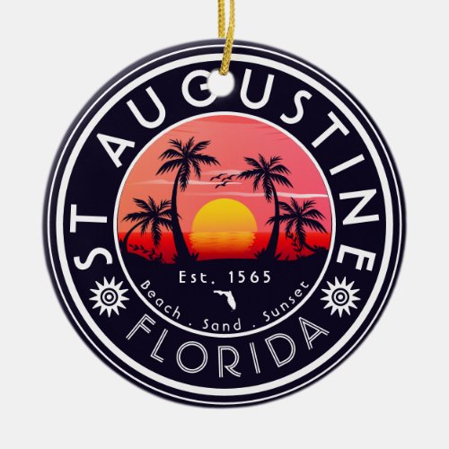 St Augustine Beach Florida Palm Trees Retro Sunset Ceramic Ornament