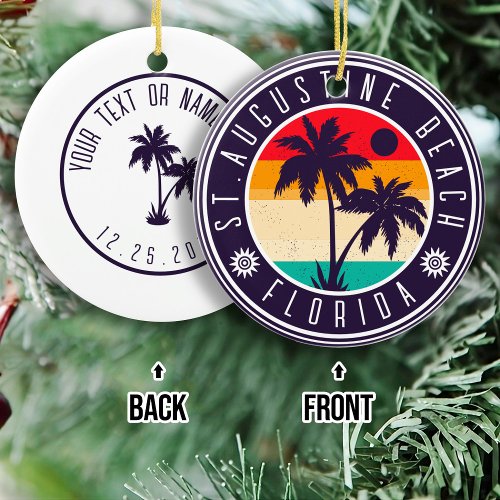 St Augustine Beach Florida Retro Palm tree 80s Ceramic Ornament