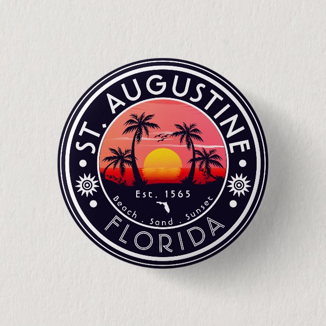 St Augustine beach Florida Sunset Beach Palm Tree  Button (Front)