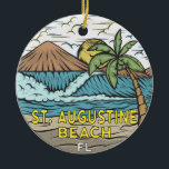 St Augustine Beach Florida Vintage Ceramic Ornament<br><div class="desc">St Augustine Beach hand drawn illustration with mountains and ocean waves in the background. Perfect for anyone who loves to visit St Augustine Beach.</div>