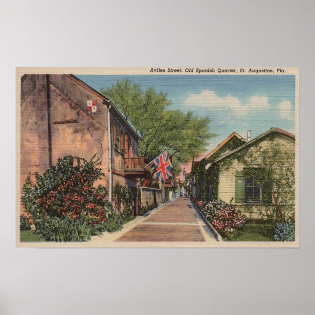 St. Augustine, FL - Aviles St. in Old Spanish Poster (Front)