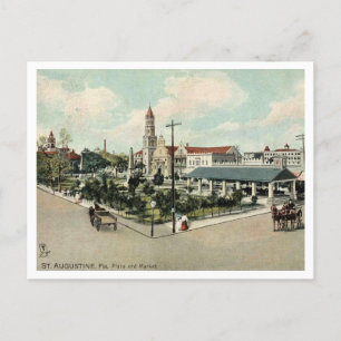 St Augustine FL, Plaza and Market, 1908 Retro  Postcard