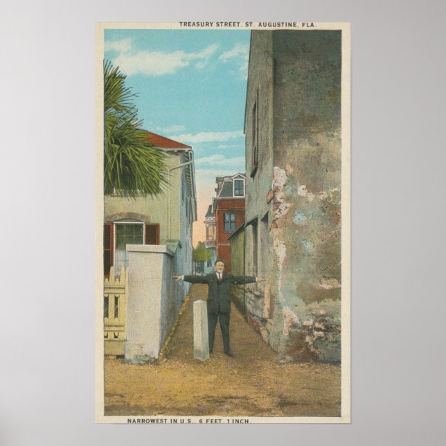 St. Augustine, FL - View of Treasury Street & Poster (Front)