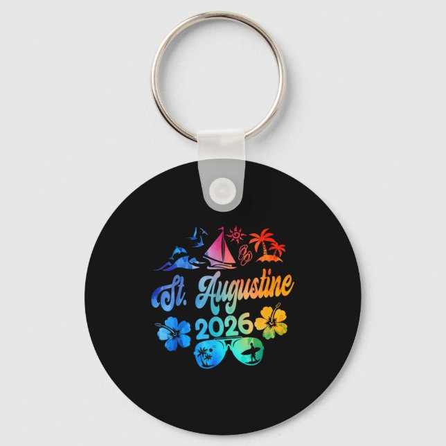 St. Augustine Florida 2026 Vacation Tie Dye Summer Keychain (Front)