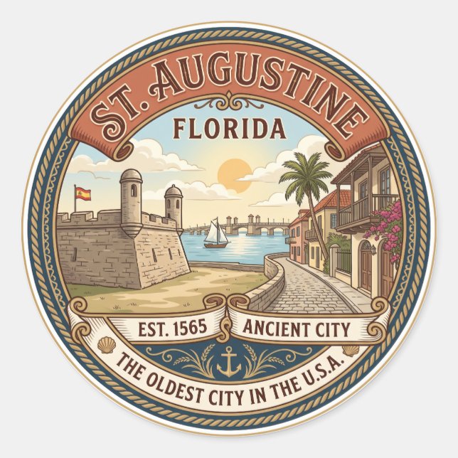 St. Augustine Florida Classic Round Sticker (Front)