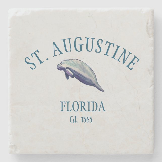 St Augustine Florida Est Beach Manatee Stone Coaster (Front)