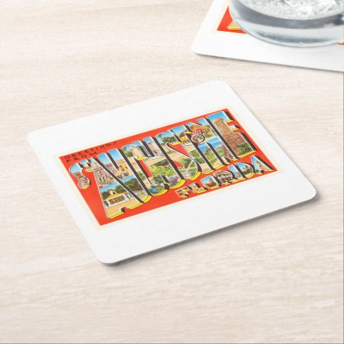 St Augustine Florida FL Vintage Travel Souvenir Square Paper Coaster