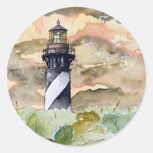 St Augustine Florida lighthouse painting Classic Round Sticker