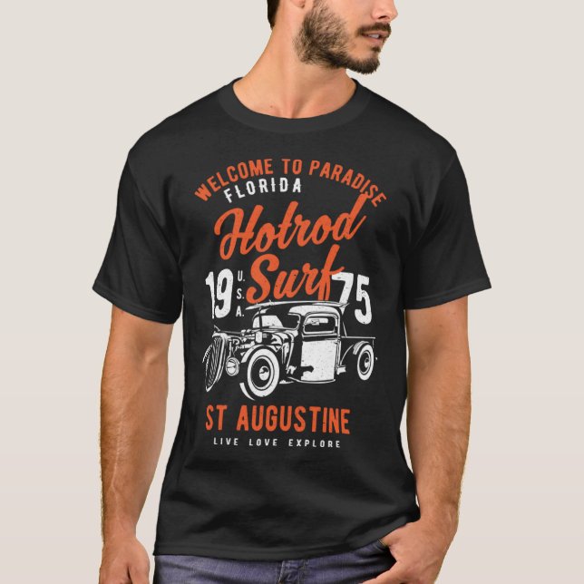 St Augustine Florida Retro Hotrod Surf Distressed  T-Shirt (Front)