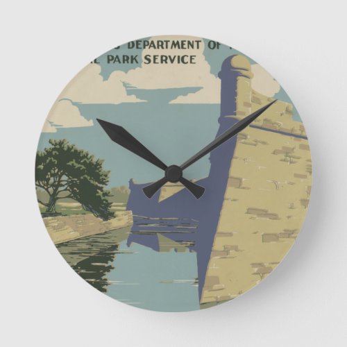 St Augustine Florida Spanish Fort Poster Round Clock