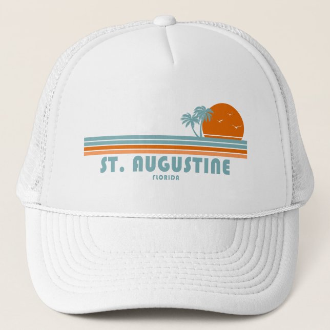 St. Augustine Florida Sun Palm Trees Trucker Hat (Front)