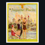 St. Augustine Florida vintage 1920s illustration Poster<br><div class="desc">St. Augustine,  Florida vintage illustration adapted from a 1920s advertising piece shows three people in 20s swimming suits by the water with old St. Augustine architecture in the background with a coat of arms at the top.. Beautiful historic piece of Old Florida.</div>