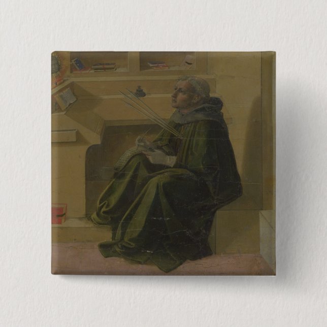 St. Augustine in his Study (predella of the Barbad Pinback Button (Front)