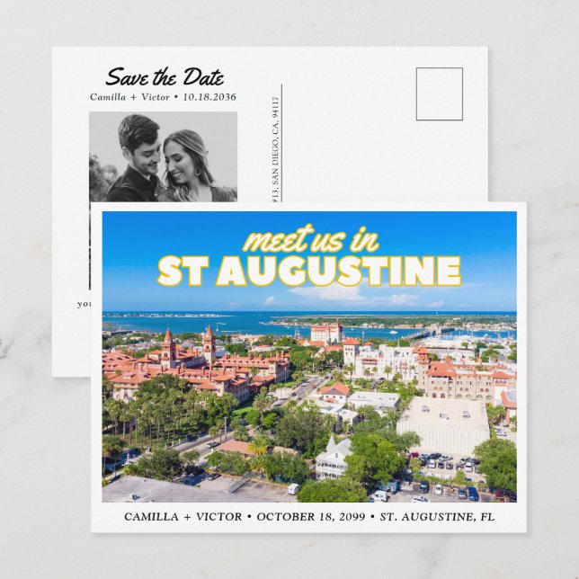 St. Augustine Save the Date Retro Skyline Postcard (Front/Back)