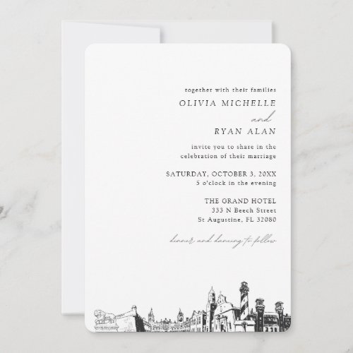 St Augustine Wedding Elegant Skyline Invitation