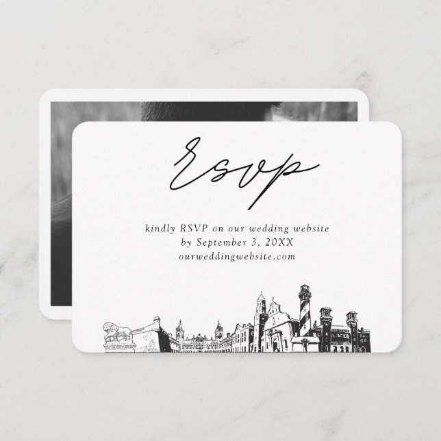 St Augustine Wedding Minimalist Sketch RSVP Enclosure Card (Front/Back)