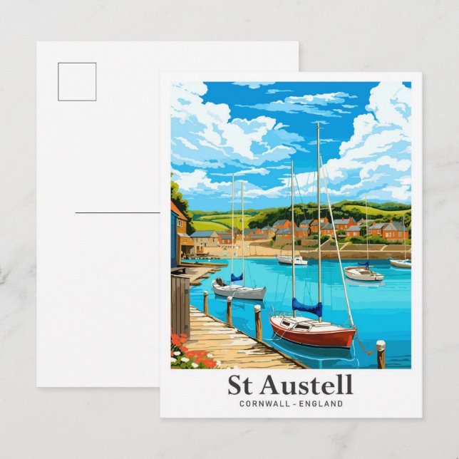 St Austell Cornwall England Travel Illustration Postcard (Front/Back)