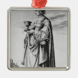 St. Barbara, etched by Wenceslaus Hollar, 1647 Metal Ornament