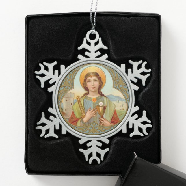St. Barbara of Nicomedia (BK 001) Snowflake Pewter Christmas Ornament (Box)