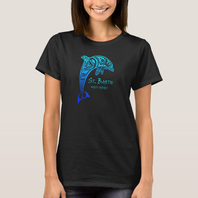 St Barth West Indies Vintage Retro Tribal Dolphin  T-Shirt (Front)