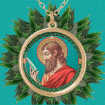 St. Bartholomew the Apostle (JMAS 03) Gold Plated Necklace<br><div class="desc">This roundel features a pensive St. Bartholomew (also known as Nathaniel; 1st century) contemplating the sharpness of a knife. Brought to Jesus by St. Philip, the Apostle with whom he is most often associated, St. Bartholomew preached the Gospel after Christ’s Ascension in Asia Minor, Ethiopia, India, and Armenia. Traditionally, he...</div>