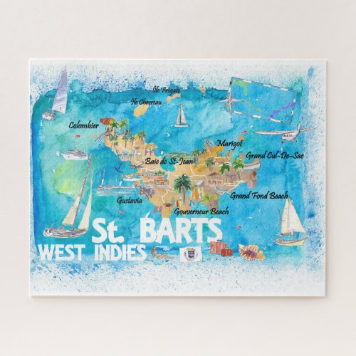 St Barts Antilles Illustrated Caribbean Travel Map Jigsaw Puzzle