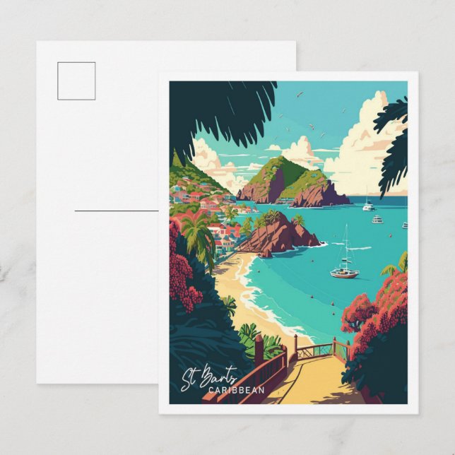 St Barts Caribbean Art Travel Vintage illustration Postcard (Front/Back)
