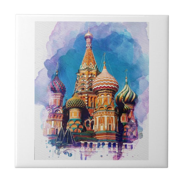 St Basil Cathedral Moscow Russia Sketch Ceramic Tile (Front)