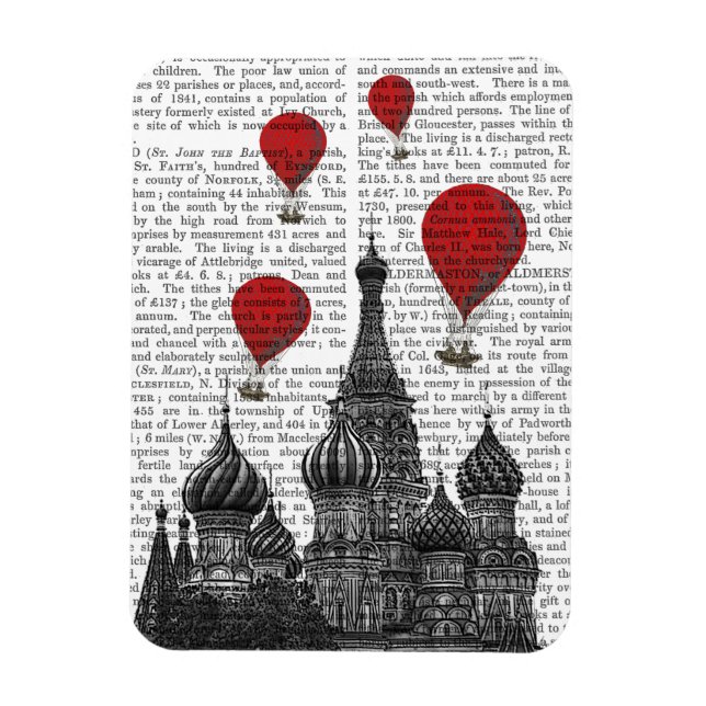 St Basil's Cathedral and Red Hot Air Balloons Magnet (Vertical)